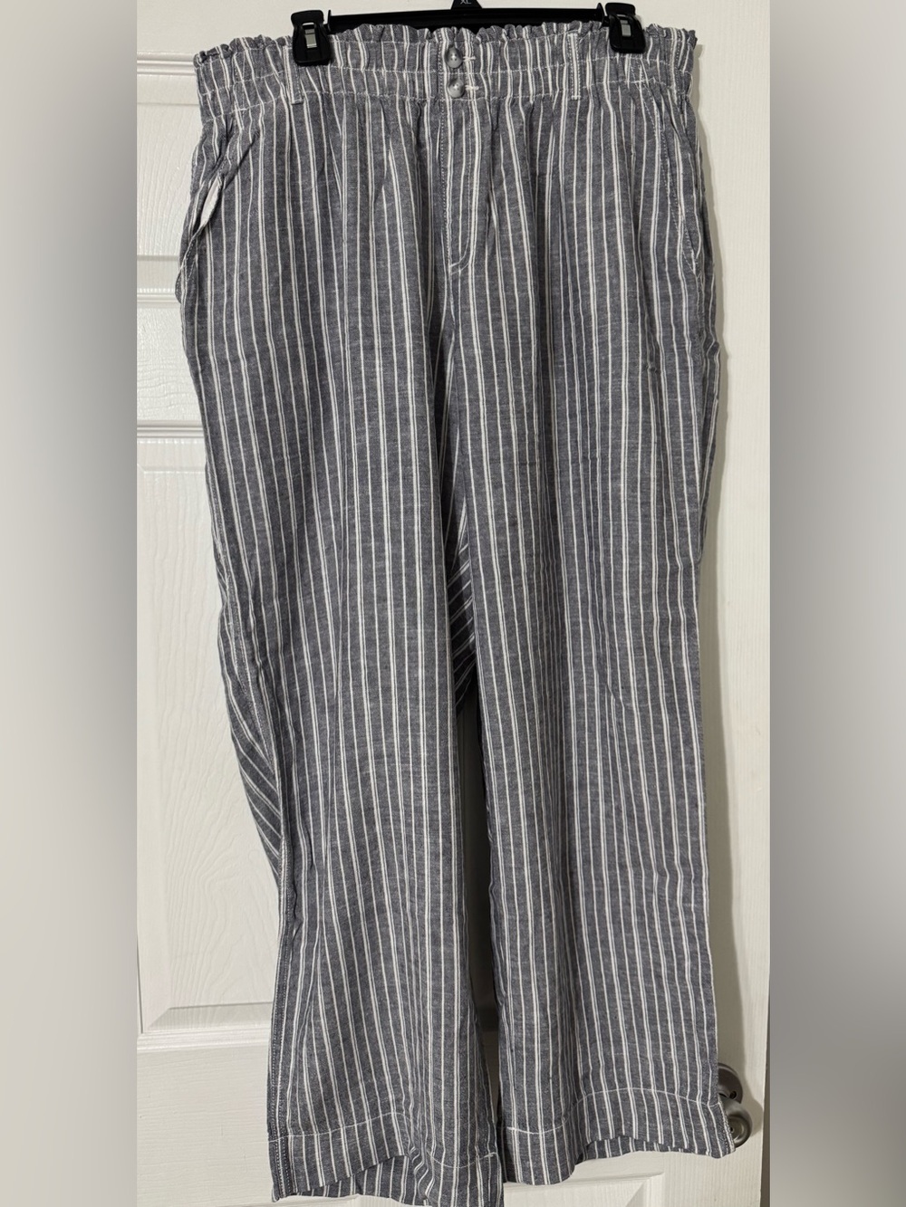Denim and White Stripe Linen Pants